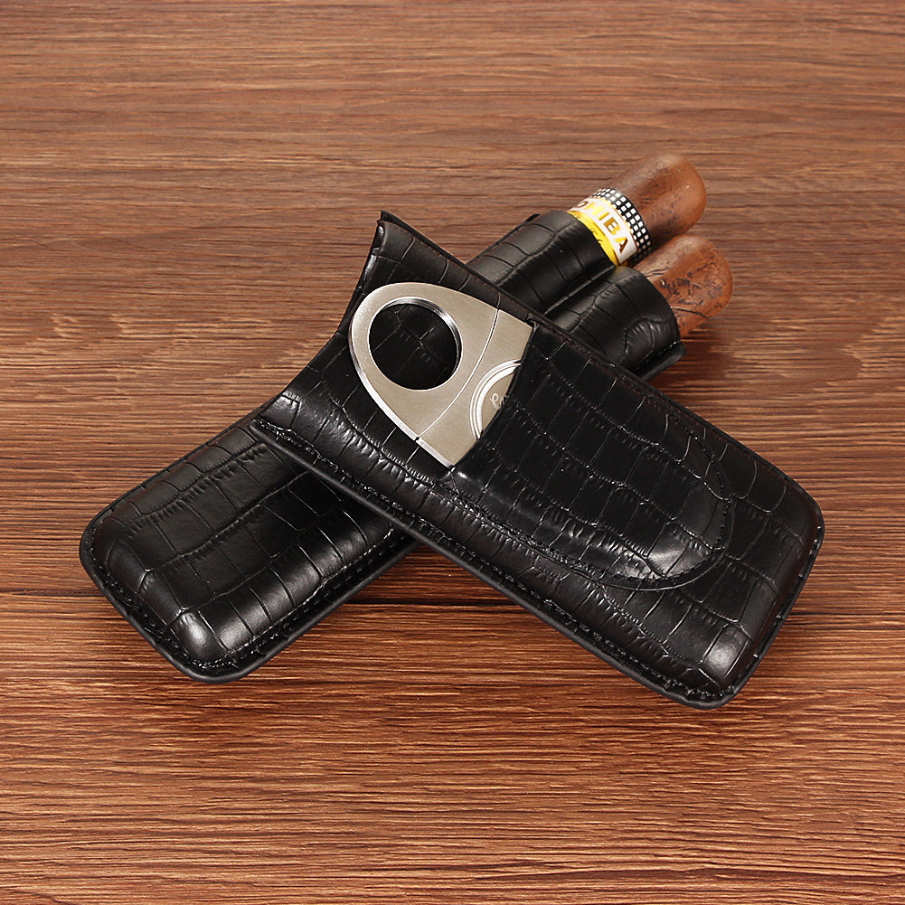 Cowhide 2 Cigarette Box Free Cigar Scissor Cigar Humidor