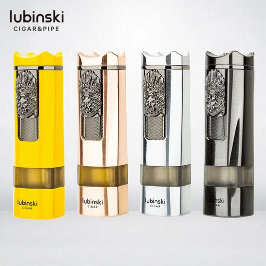 LUBINSKI Metal Windproof Straight Lighter With Cigarette Holder Cigar Opener Multifunctional Turbo Lighter Men's Upscale Gift