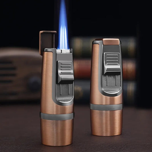 JOBON Outdoor Windproof Three Straight Metal Turbine Torch Retro Gas Lighter Kitchen Barbecue Cigar Camping Lighter Men's Gifts