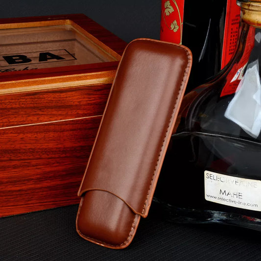 52 Ring  Man-made Leather Cigar Case 2 Tube Cigar Holder Mini Humidor Travel  Box Portable Cigar Accessory for Cohiba Cigar