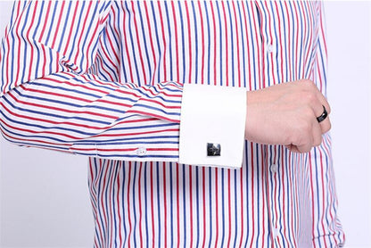 HIGH Quality Men Casual Slim Fit Shirt | Mens Long Sleeve Business Dress Shirts | French Cufflinks Shirt Male Striped Shirt - Evanston Magazine Men's Apparel Evanston Magazine Men's Apparel