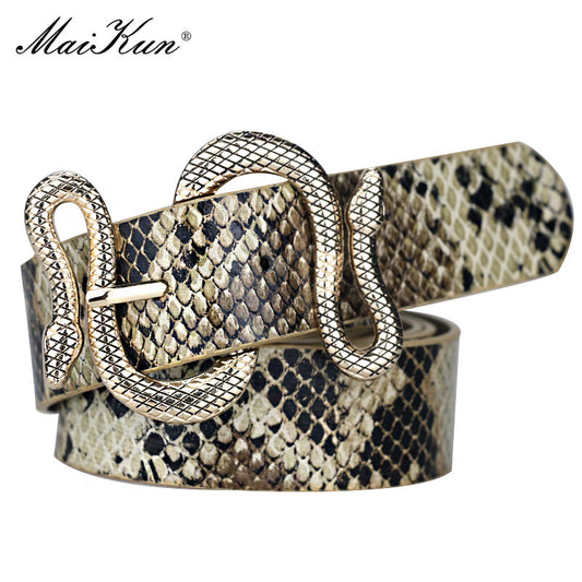 Snake Shape Pin Buckle Belt High Quality Leather 