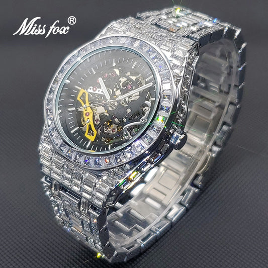 Luxury Automatic Watch For Men Hip Hop Diamond Skeleton Mechanical relogio masculino Ice Out waterproof Man Watches Dropshipping