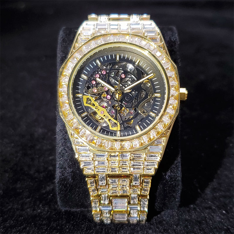 Luxury Automatic Watch For Men Hip Hop Diamond Skeleton Mechanical relogio masculino Ice Out waterproof Man Watches Dropshipping