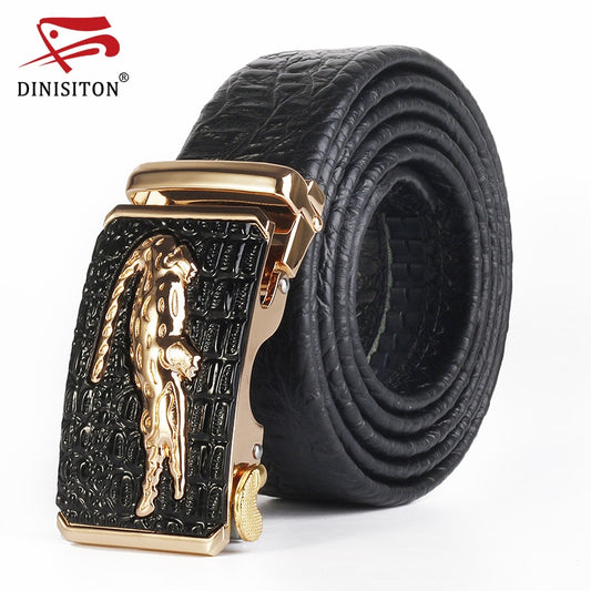 DINISITON Crocodile Pattern Genuine Leather Automatic Belt For Men Brand Simulation Strap Alligator Head Cintos AT-CRO