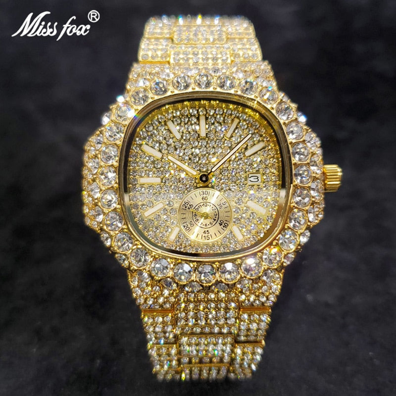 New Hip Hop Watches For Men Luxury Iced Out Quartz Wristwatch Fashion Fully Diamond Waterproof Luminous Male Clock Hot Sale