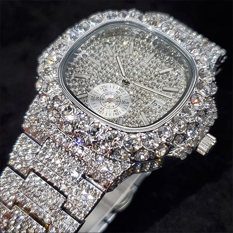 New Hip Hop Watches For Men Luxury Iced Out Quartz Wristwatch Fashion Fully Diamond Waterproof Luminous Male Clock Hot Sale