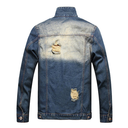 DBA337 New Design Fall Clothing Plus Size Cropped Mens Denim Jean Jackets Ripped Hollow Out Distressed Jeans Jacket for Men - Evanston Magazine Men's Apparel Evanston Magazine Men's Apparel