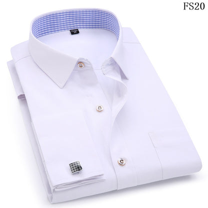 Men's Dress Shirts French Cuff | Blue | White Long Sleeved Business Casual Shirt Slim Fit Solid Color - Evanston Magazine Men's Apparel Evanston Magazine Men's Apparel