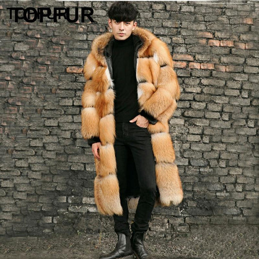 TOPFUR Real Fur Coat Men Natural Red Fox Fur Coat Men Winter Men&#39;s Collection Coat With Fur Hooded Genuine Leather Jacket Spring - Evanston Magazine Men's Apparel Evanston Magazine Men's Apparel