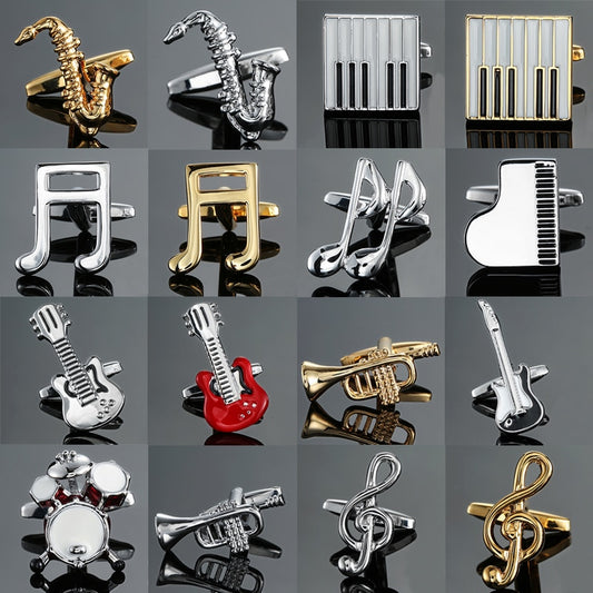 Brass Musical Instruments -Sax, Trumpet, Drum, Piano, Violin, Music Symbol, Cuff Links - Evanston Magazine Men's Apparel Evanston Magazine Men's Apparel