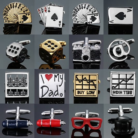 Cufflinks:  Poker Cards, Dice, Camera and various characters - @sign included.  Cool fashion - Evanston Magazine Men's Apparel Evanston Magazine Men's Apparel