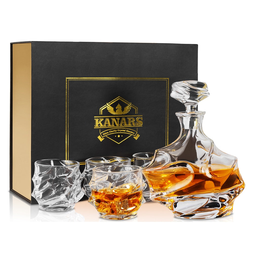 KANARS Whiskey Decanter Set with 4 Bourbon Glasses (Large)  Carafe Gift for Men - Evanston Magazine Men's Apparel Evanston Magazine Men's Apparel