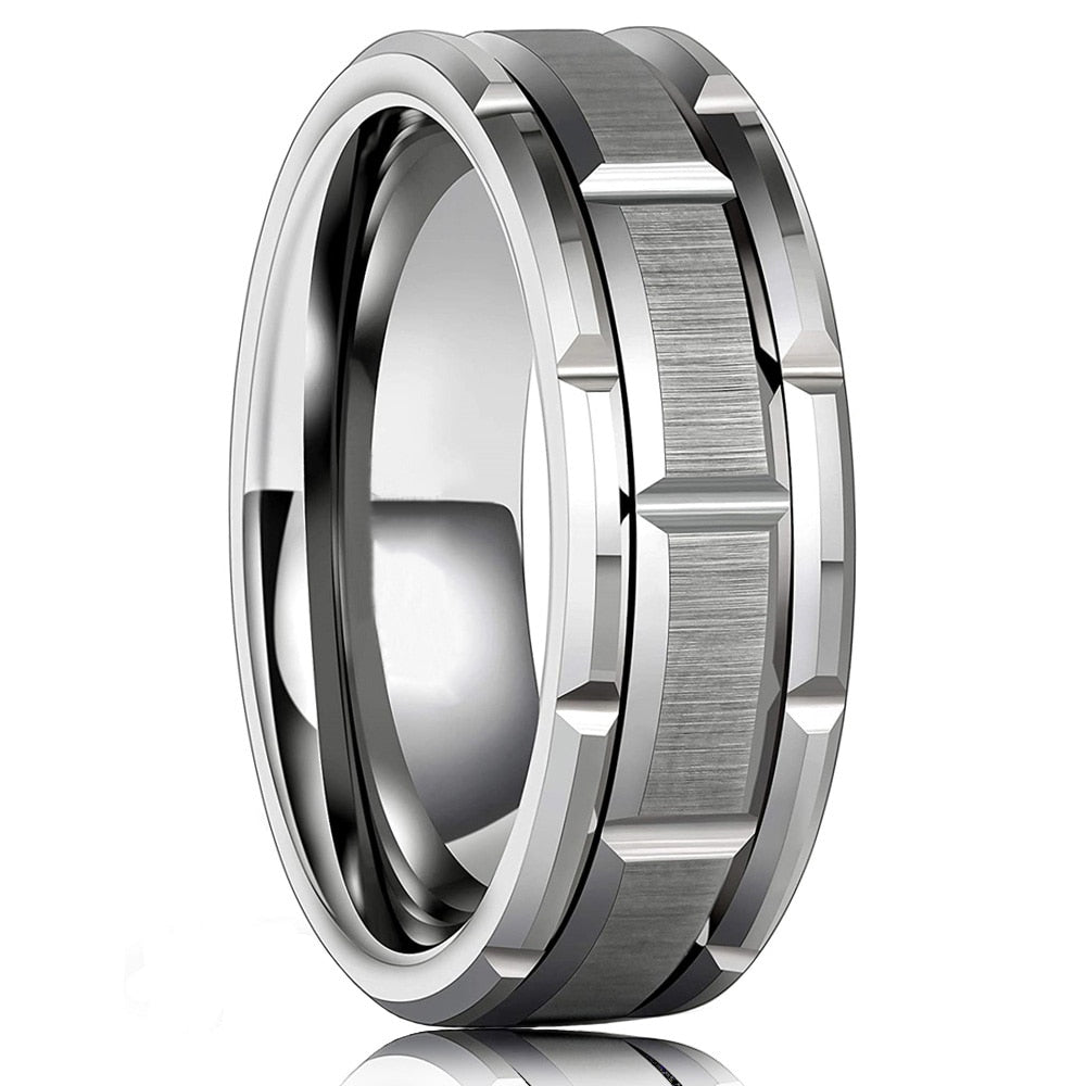 Stainless Steel Ring Brushed Double Groove Pattern for Men - Evanston Magazine Men's Apparel Evanston Magazine Men's Apparel