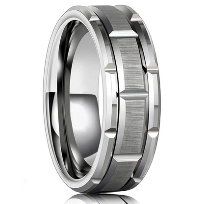Stainless Steel Ring Brushed Double Groove Pattern for Men - Evanston Magazine Men's Apparel Evanston Magazine Men's Apparel