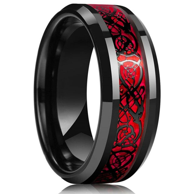 Stainless Steel Celtic Dragon Ring | Red Carbon Fiber Ring Men - Evanston Magazine Men's Apparel Evanston Magazine Men's Apparel