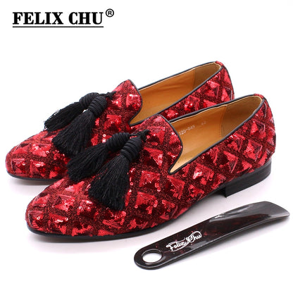 Mens Tassel Loafers Sequin Casual Shoes British Style Gentleman Wedding Dress Shoes Red Breathable Men Party Dinner Formal Shoes - Evanston Magazine Men's Apparel Evanston Magazine Men's Apparel