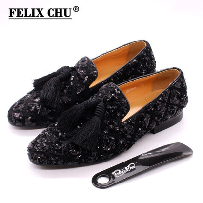 Mens Tassel Loafers Sequin Casual Shoes British Style Gentleman Wedding Dress Shoes Red Breathable Men Party Dinner Formal Shoes - Evanston Magazine Men's Apparel Evanston Magazine Men's Apparel