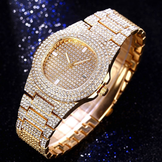 Jay Z style Full Diamond Iced Out Watch Superbowl style Luxury Male Bracelet Rhinestone Wrist watch - Evanston Magazine Men's Apparel Evanston Magazine Men's Apparel