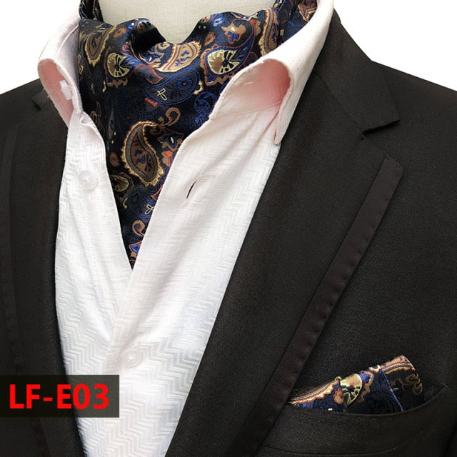 New Paisley Floral Ascot Tie. Pocket Square. Men Silk Cravat Tie Handkerchief Set - Evanston Magazine Men's Apparel Evanston Magazine Men's Apparel