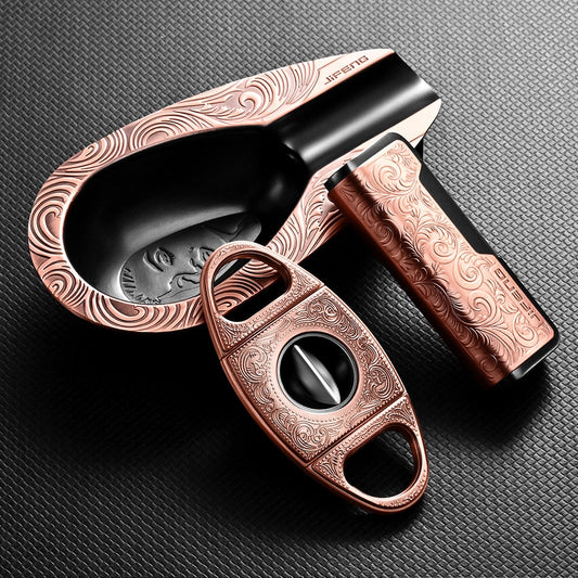 Rose Gold Torch Lighters Ashtray V Cut Cigar Cutter Luxury Carving Cigar Smoking Accessories Set Windproof Alloy Torch Lighters - Evanston Magazine Men's Apparel Evanston Magazine Men's Apparel