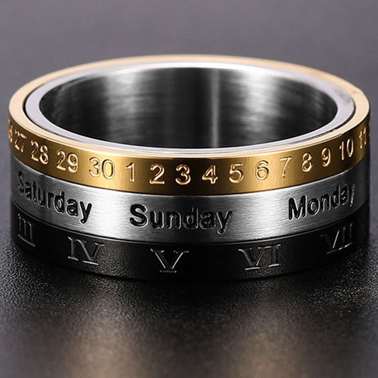 Anxiety Rotatable Calendar Finger Ring | Time, Week, Date, Mood, Numerals, Fashion Black Spinner Ring for Men - Evanston Magazine Men's Apparel Evanston Magazine Men's Apparel