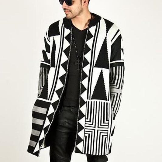 Hip Hop street tide men sweater black and white gray color matching personalized sweaters cardigan men coat - Evanston Magazine Men's Apparel Evanston Magazine Men's Apparel